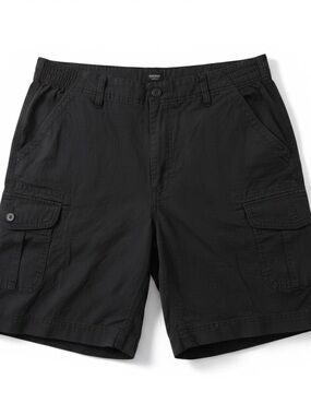 Buffalo David Bitton Black Men's Cargo Shorts with Flap Pockets